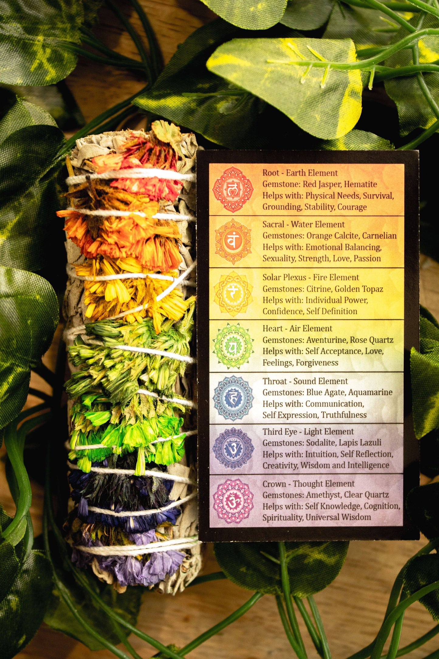 7 Chakra Sage Bundle with Wildflowers - 4 Inch by Ancient Wellness - Ancient Wellness