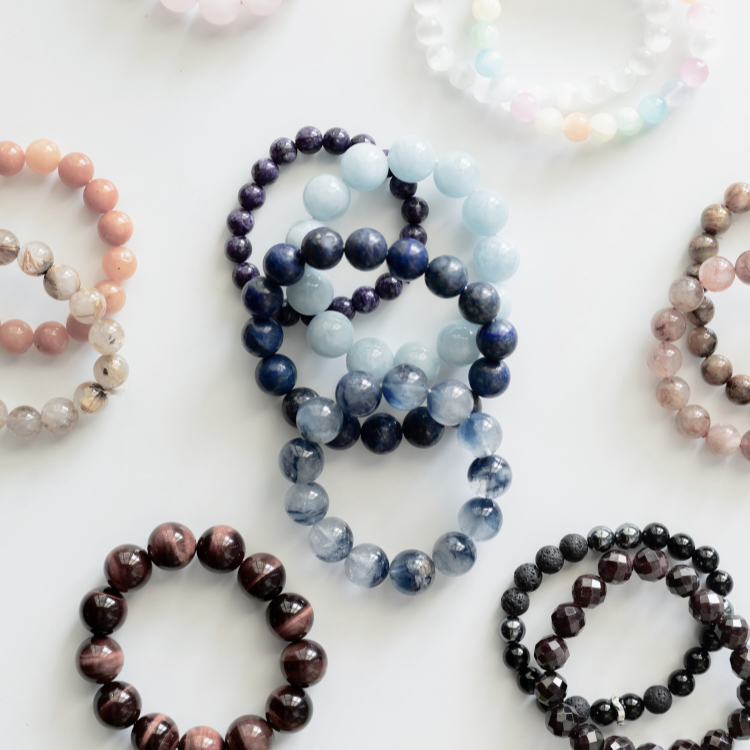 Crystal Elastic Beaded Bracelets for Men and Women by Ancient Wellness - Healing Natural Gemstone and Swarovski Crystal Beads.