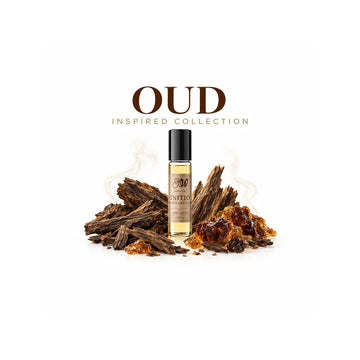 Ancient Wellness Oud Perfume Oils collection featuring alcohol-free concentrated perfume oil with oud wood, amber, incense, leather, smoky resins, exotic spices, and luxurious Middle Eastern-inspired fragrance notes.