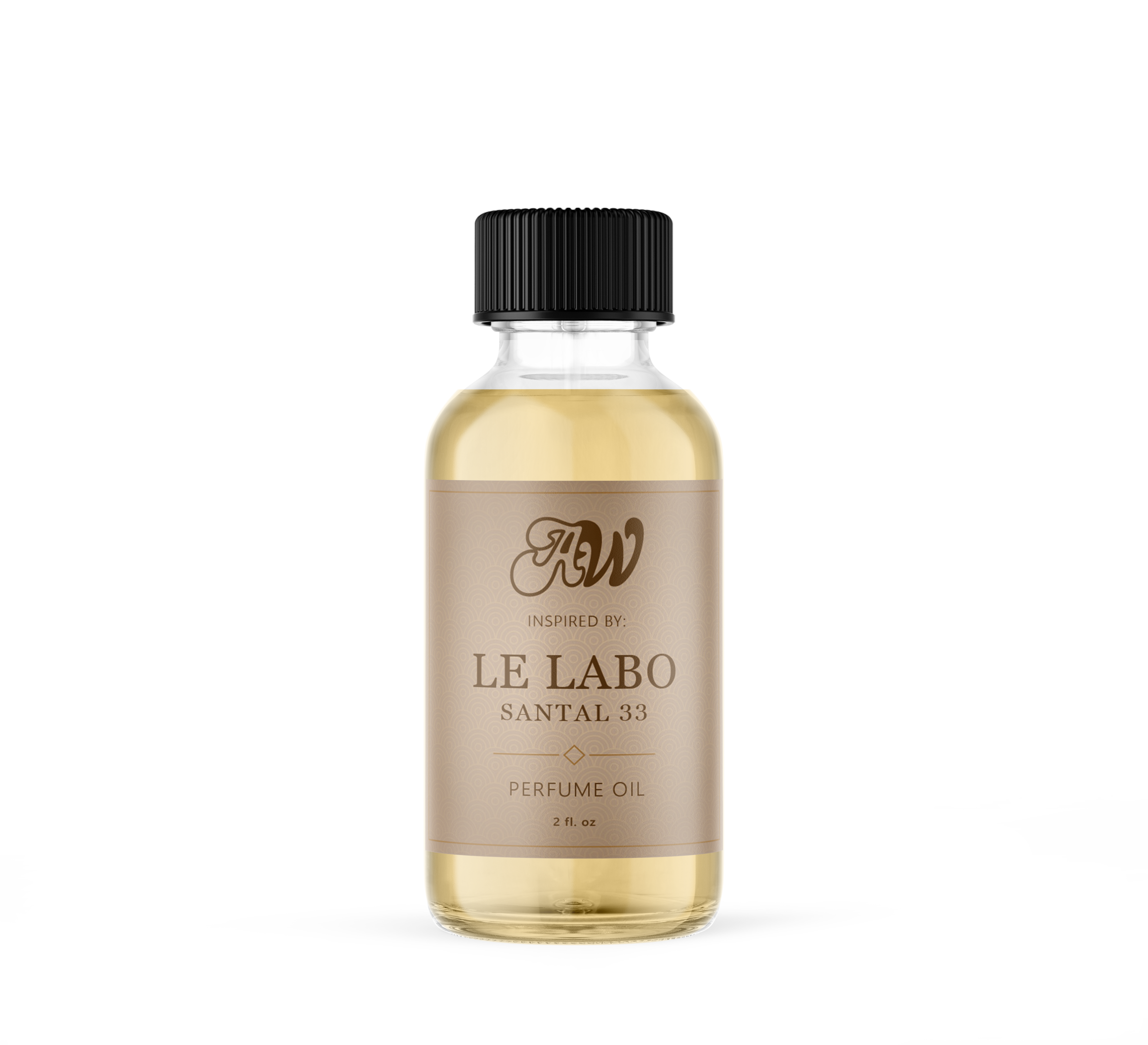 Ancient Wellness Le Labo Santal 33 perfume oil in a 2 oz bottle, showcasing the elegant packaging and branding.
