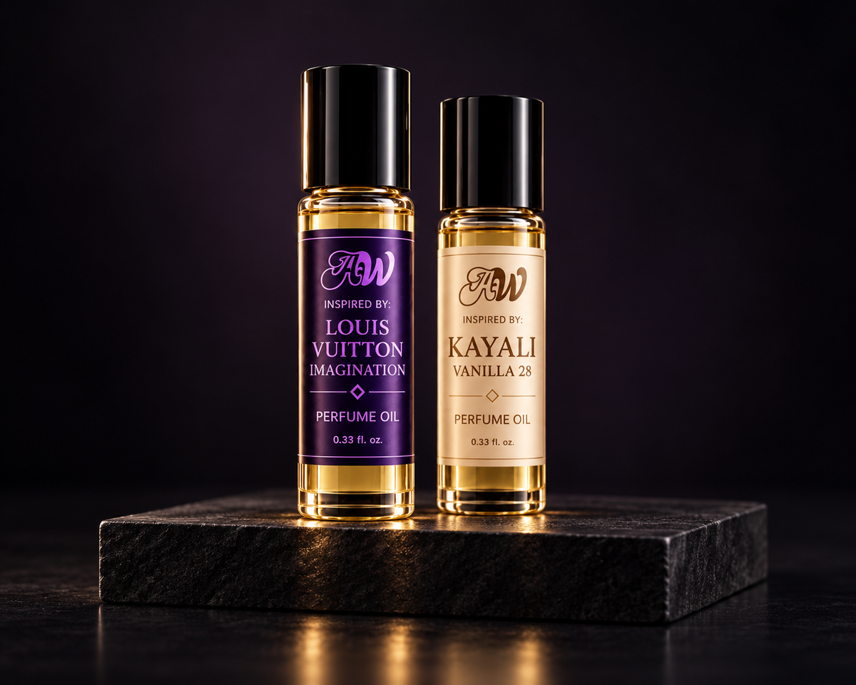 Ancient Wellness perfume oils inspired by Louis Vuitton Imagination and Kayali Vanilla 28