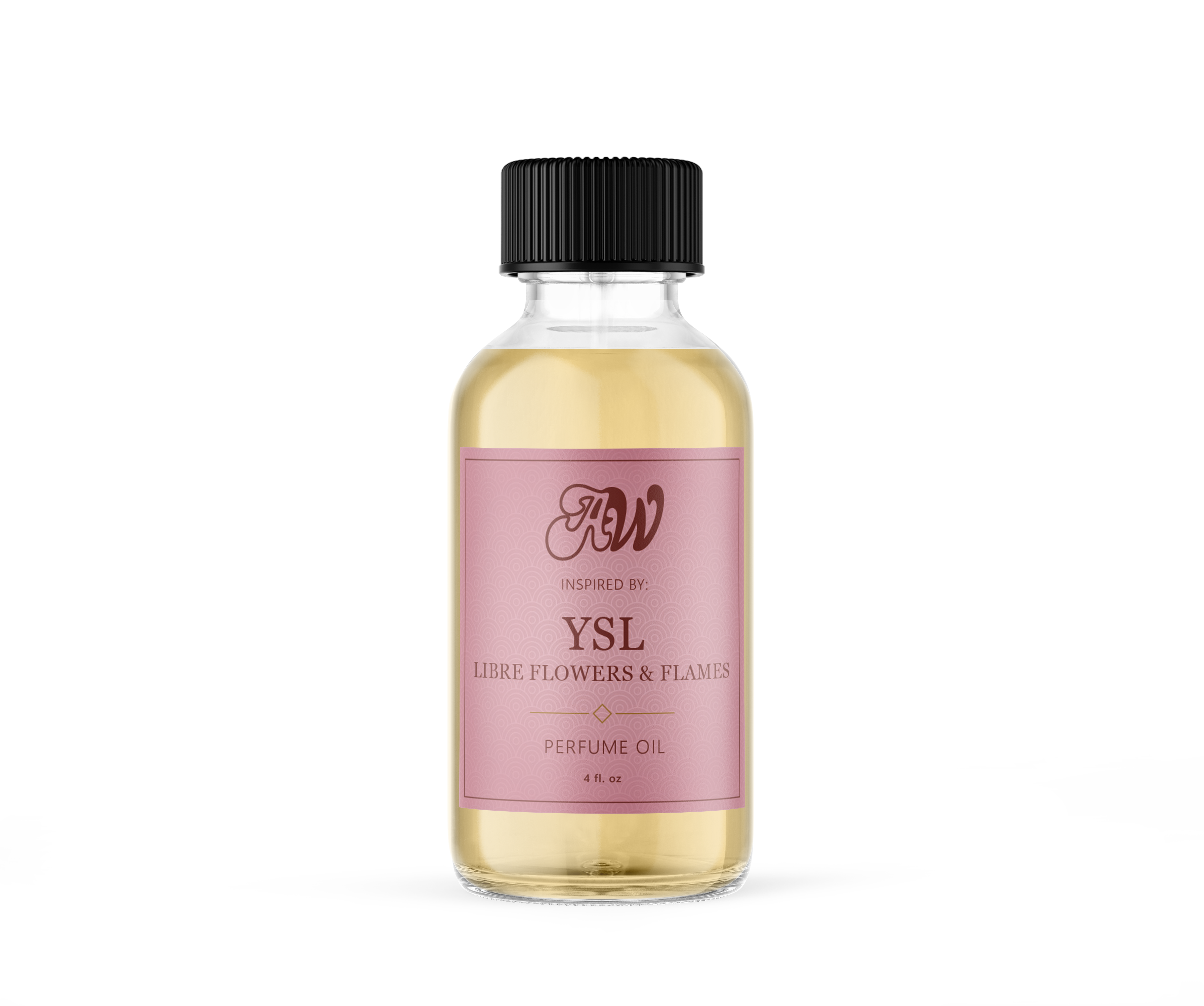 Ancient Wellness YSL Libre Flowers & Flames perfume oil bottle with floral and fiery design, 4 oz, luxury fragrance product