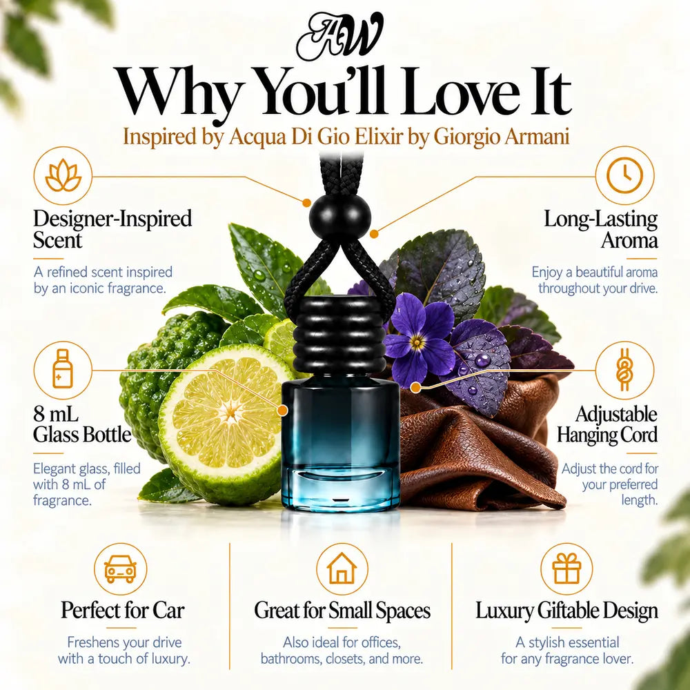 Acqua Di Gio Elixir inspired by Giorgio Armani car diffuser with bergamot, violet leaf and leather
