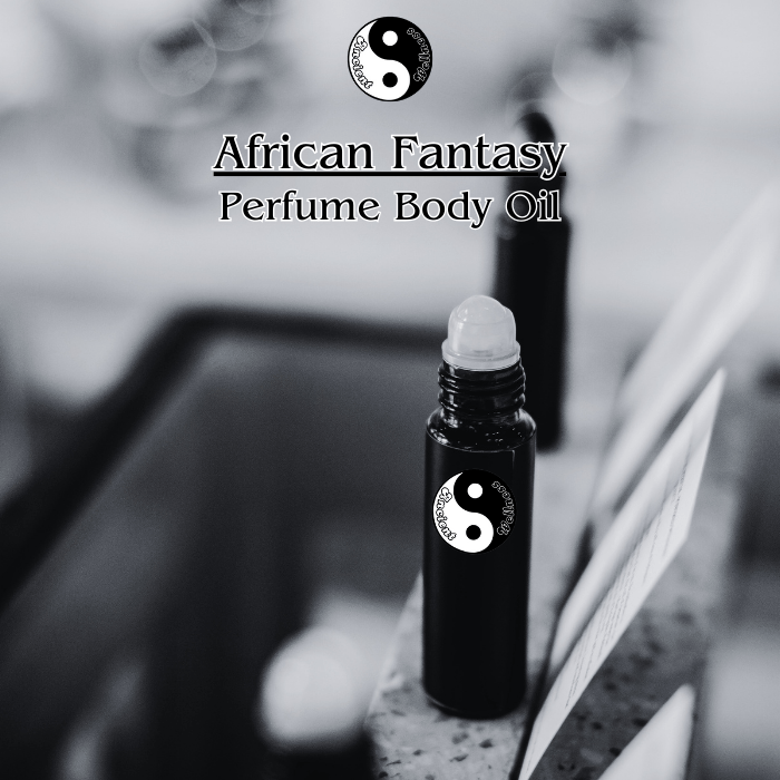 African Fantasy Uncut and Pure Perfume Body Oil by Ancient Wellness - A luxurious and captivating fragrance with citrus, exotic floral, and warm amber notes.