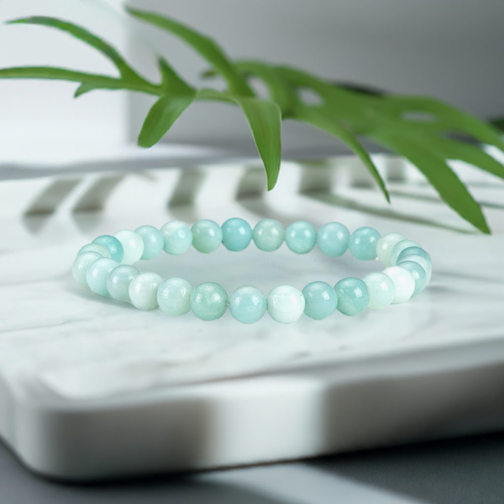 Real Amazonite Elastic Bracelet with 4mm Beads - Promoting Emotional Balance and Serenity.