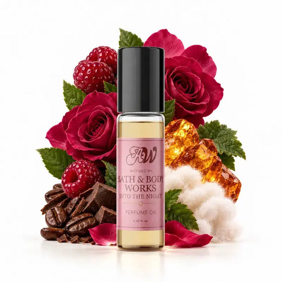 Ancient Wellness women’s alcohol-free perfume oil inspired by Bath & Body Works: Into The Night with fragrance notes and bottle
