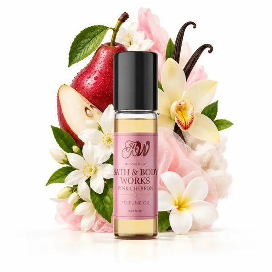 Ancient Wellness women’s alcohol-free perfume oil inspired by Bath & Body Works: Pink Chiffon with fragrance notes and bottle