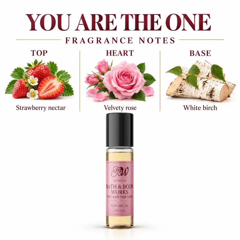 Ancient Wellness women’s alcohol-free perfume oil inspired by Bath & Body Works: You Are The One with fragrance notes and bottle