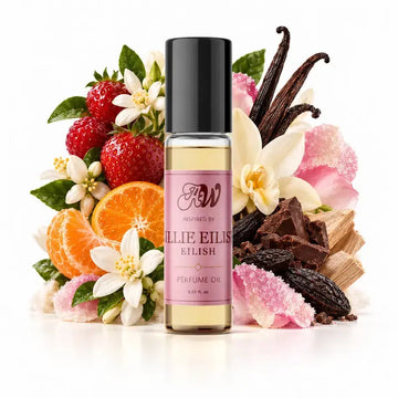 Ancient Wellness women’s alcohol-free perfume oil inspired by Billie Eilish: Eilish with fragrance notes and bottle