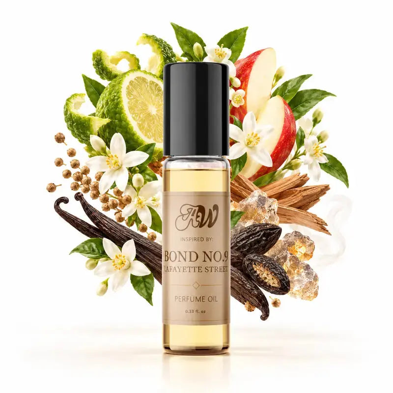 Ancient Wellness unisex alcohol-free perfume oil inspired by Bond No. 9: Lafayette Street with fragrance notes and bottle