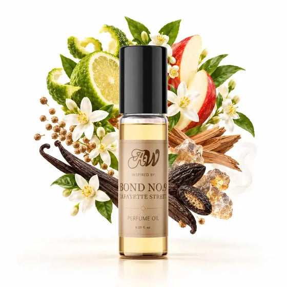Ancient Wellness unisex alcohol-free perfume oil inspired by Bond No. 9: Lafayette Street with fragrance notes and bottle