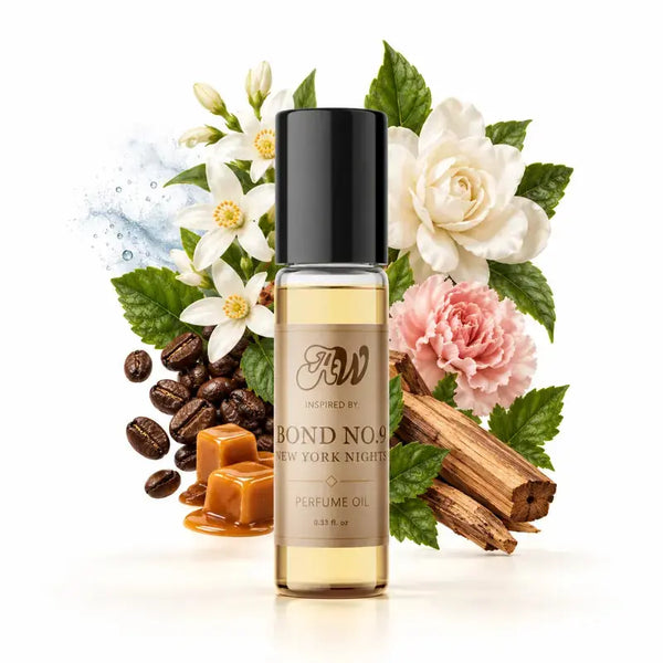 Ancient Wellness unisex alcohol-free perfume oil inspired by Bond No. 9: New York Nights with fragrance notes and bottle