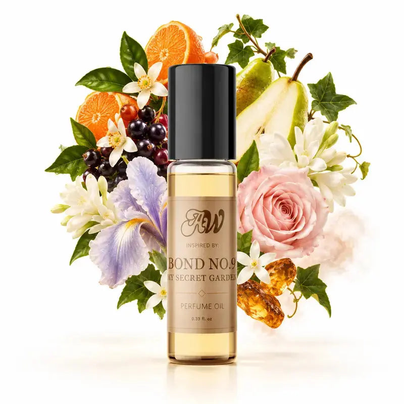 Ancient Wellness unisex alcohol-free perfume oil inspired by Bond No. 9: New York Secret Gardens with fragrance notes and bottle