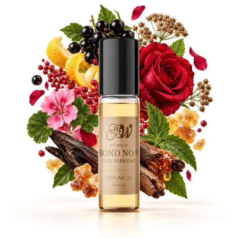 Ancient Wellness unisex alcohol-free perfume oil inspired by Bond No. 9: Oud Supreme with fragrance notes and bottle