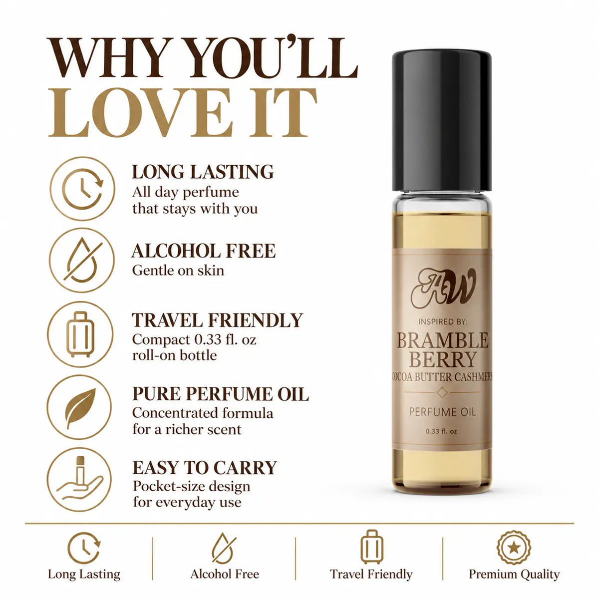 Why you will love Ancient Wellness unisex alcohol-free perfume oil inspired by Bramble Berry: Cocoa Butter Cashmere