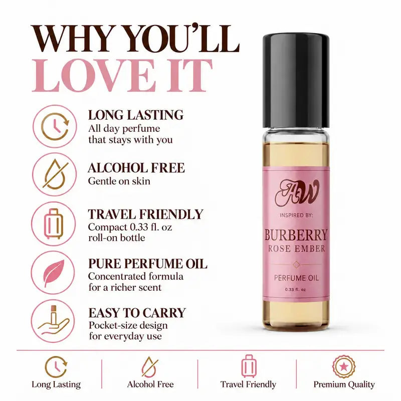 Why you will love Ancient Wellness women’s alcohol-free perfume oil inspired by Burberry: Rose Ember