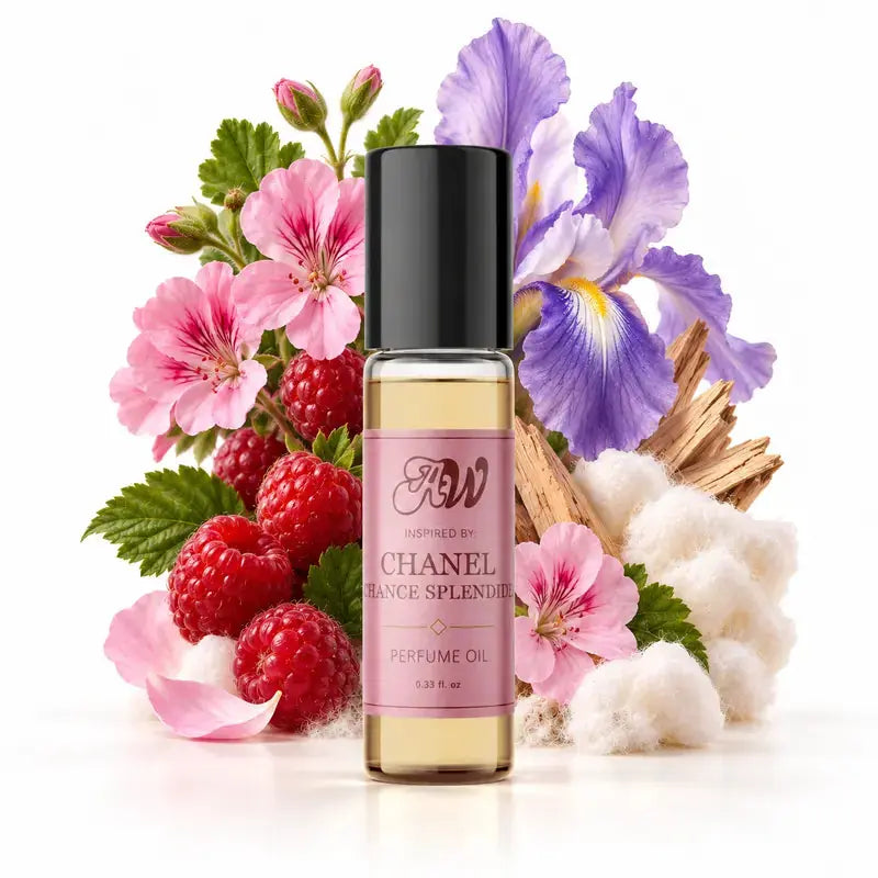Ancient Wellness women’s alcohol-free perfume oil inspired by Chanel: Chance Splendide with fragrance notes and bottle
