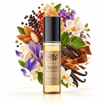 Ancient Wellness unisex alcohol-free perfume oil inspired by Creed: Delphinus with fragrance notes and bottle