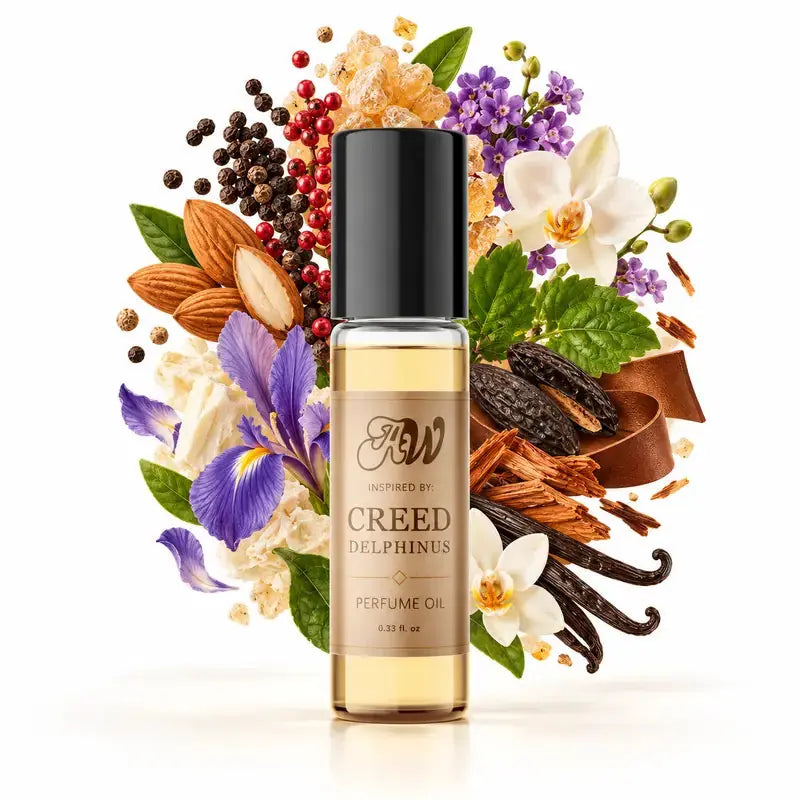 Ancient Wellness unisex alcohol-free perfume oil inspired by Creed: Delphinus with fragrance notes and bottle