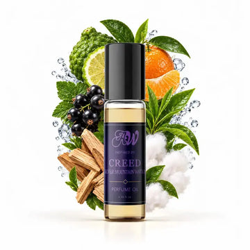 Ancient Wellness men’s alcohol-free perfume oil inspired by Creed: Silver Mountain Water with fragrance notes and bottle