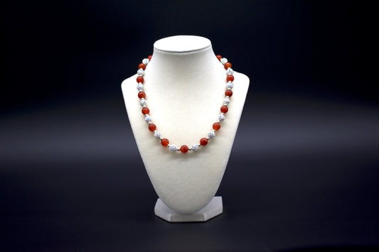 Custom beaded carnelian necklace from Ancient Wellness, handcrafted with genuine carnelian crystals, symbolizing courage, creativity, and vitality, suitable for both men and women.