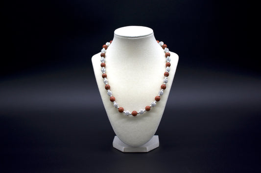 Custom beaded goldstone necklace from Ancient Wellness, handcrafted with genuine goldstone crystals, symbolizing ambition, confidence, and energy, suitable for both men and women.