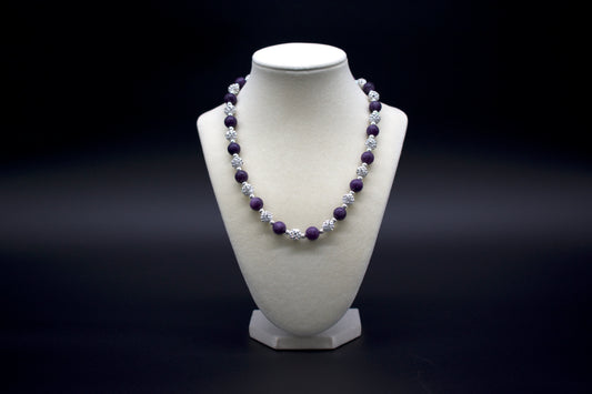 Custom beaded lepidolite necklace from Ancient Wellness, handcrafted with genuine lepidolite crystals, symbolizing emotional healing, stress relief, and spiritual balance, suitable for both men and women.