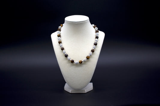 Custom beaded tiger's eye necklace from Ancient Wellness, handcrafted with genuine tiger's eye crystals, symbolizing balance, courage, and protection, suitable for both men and women.