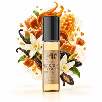 Ancient Wellness unisex alcohol-free perfume oil inspired by Giardini Di Toscana: Bianco Latte with fragrance notes and bottle