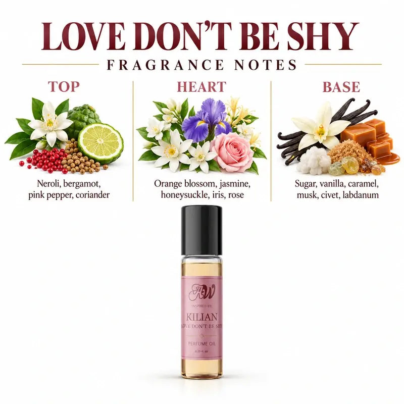 Love Don't Be Shy perfume oil fragrance notes - Neroli, Orange Blossom, Sugar