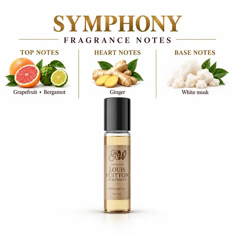 Ancient Wellness unisex alcohol-free perfume oil inspired by Louis Vuitton: Symphony with fragrance notes and bottle