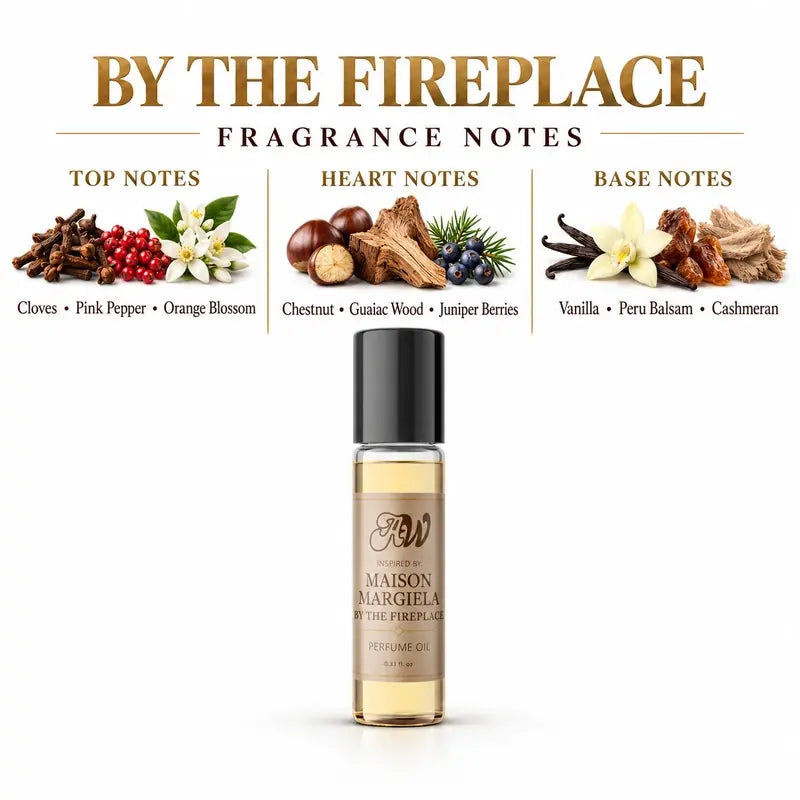 By The Fireplace perfume oil fragrance notes - Cloves, Chestnut, Vanilla