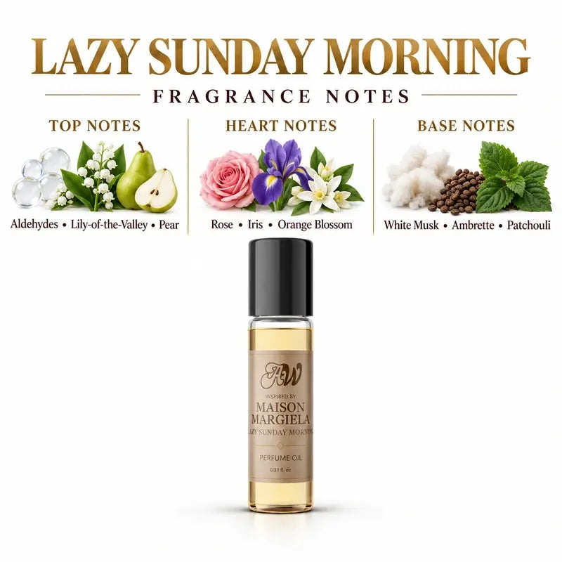 Lazy Sunday Morning perfume oil fragrance notes - Aldehydes, Rose, White Musk