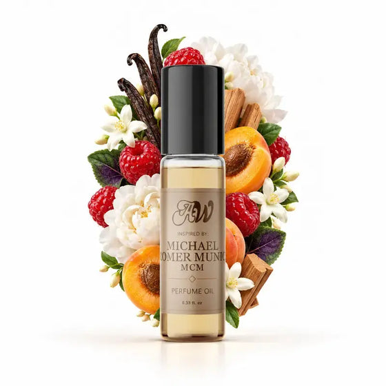 Ancient Wellness unisex alcohol-free perfume oil inspired by Michael Cromer Munich: MCM with fragrance notes and bottle