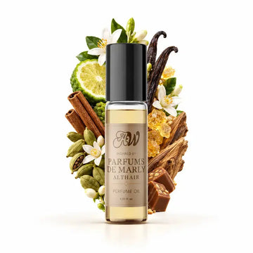 Ancient Wellness unisex alcohol-free perfume oil inspired by Parfums De Marly: Althair with fragrance notes and bottle