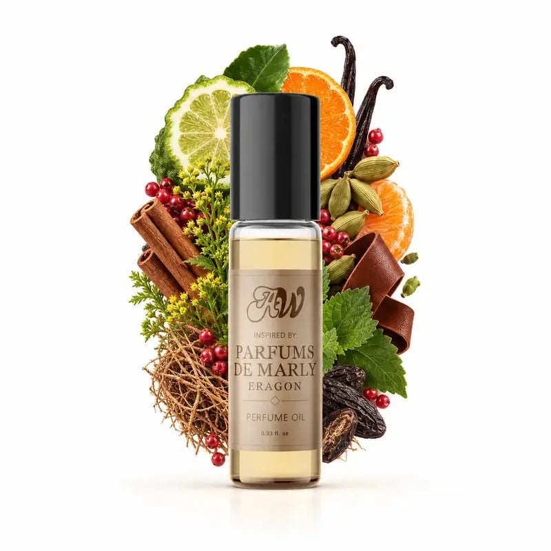 Ancient Wellness unisex alcohol-free perfume oil inspired by Parfums De Marly: Eragon with fragrance notes and bottle