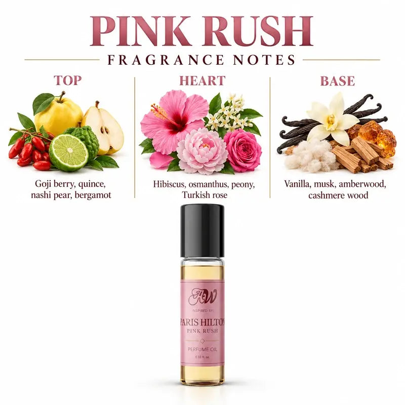 Pink Rush perfume oil fragrance notes - Quince, Hibiscus, Vanilla