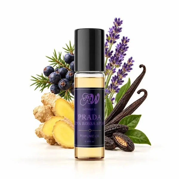 Ancient Wellness men’s alcohol-free perfume oil inspired by Prada: Luna Rossa Sport with fragrance notes and bottle