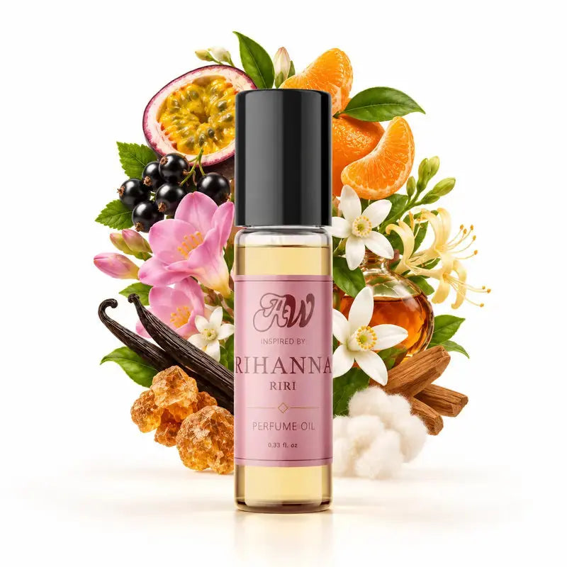 Ancient Wellness women’s alcohol-free perfume oil inspired by Rihanna: RiRi with fragrance notes and bottle