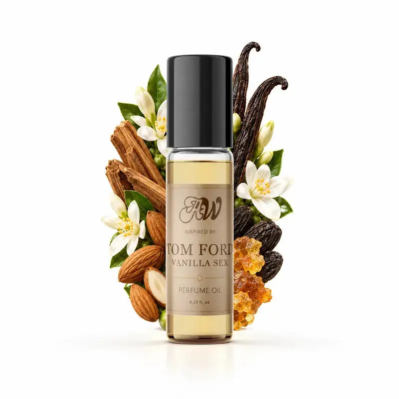 Ancient Wellness unisex alcohol-free perfume oil inspired by Tom Ford: Vanilla Sex with fragrance notes and bottle