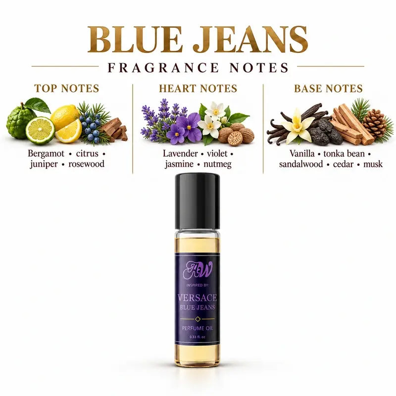 Blue Jeans perfume oil fragrance notes - Citruses, Lavender, Vanilla