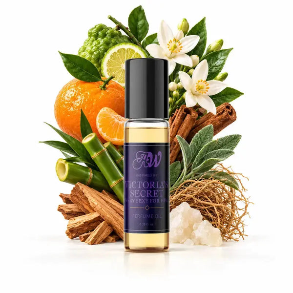 Ancient Wellness men’s alcohol-free perfume oil inspired by Victoria's Secret: Very Sexy For Him with fragrance notes and bottle