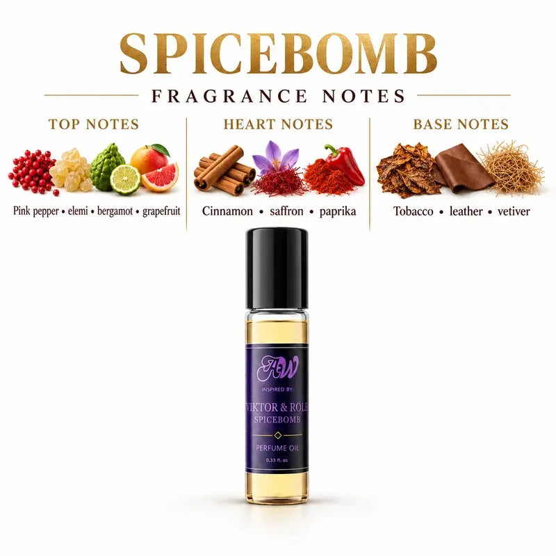 Spicebomb perfume oil fragrance notes - Pink pepper, Cinnamon, Tobacco