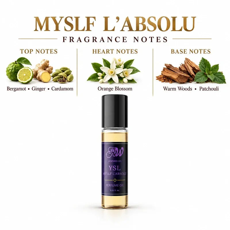 MYSLF L'Absolu perfume oil fragrance notes - Ginger, Orange Blossom, Patchouli