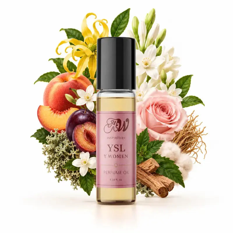 Ancient Wellness women’s alcohol-free perfume oil inspired by YSL: Y with fragrance notes and bottle