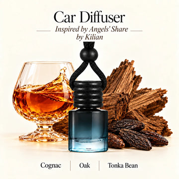Angels' Share Inspired by Kilian car diffuser with Cognac, Oak, Tonka Bean scent imagery by Ancient Wellness