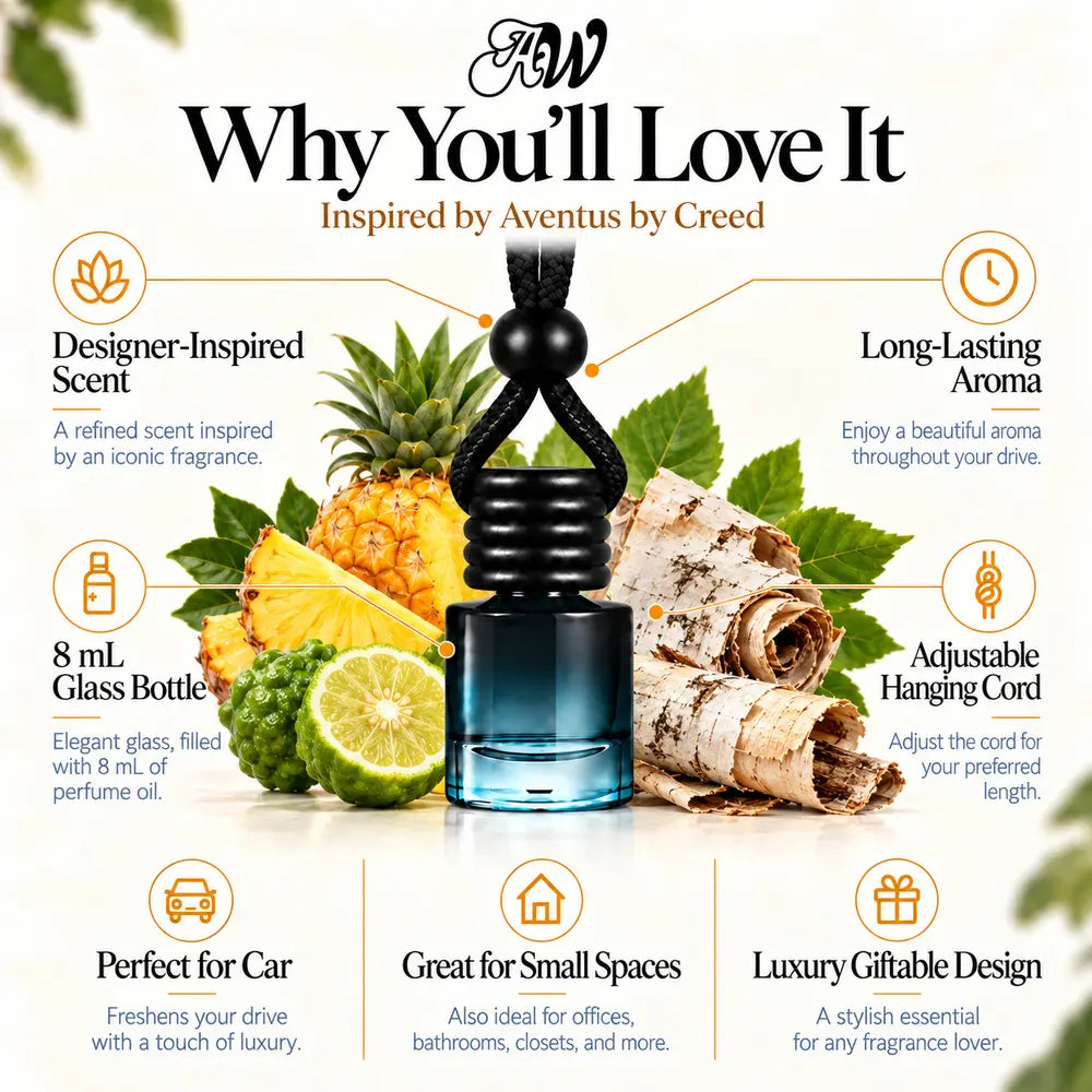 Why You’ll Love It infographic for Aventus inspired by Creed car diffuser