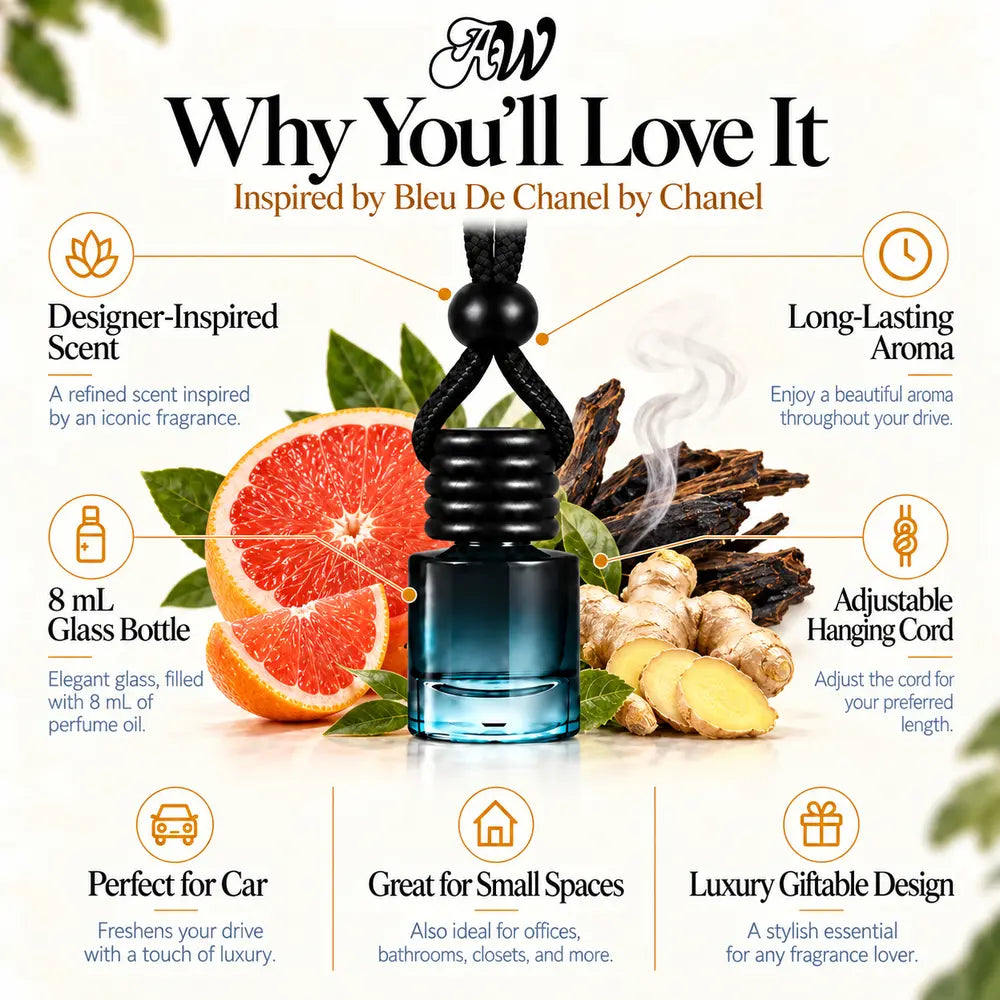Why You’ll Love It infographic for Bleu De Chanel inspired by Chanel car diffuser