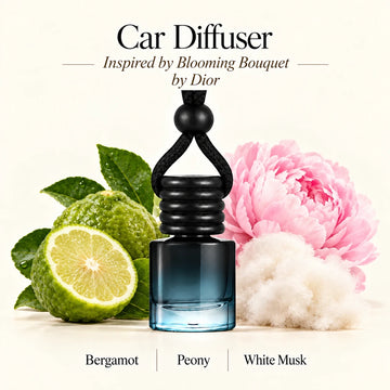 Blooming Bouquet Inspired by Dior car diffuser with Bergamot, Peony, White Musk scent imagery by Ancient Wellness