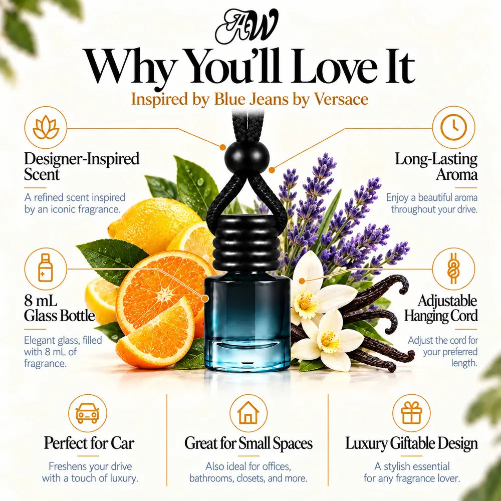 Blue Jeans Inspired by Versace car diffuser with citruses, lavender and vanilla by Ancient Wellness